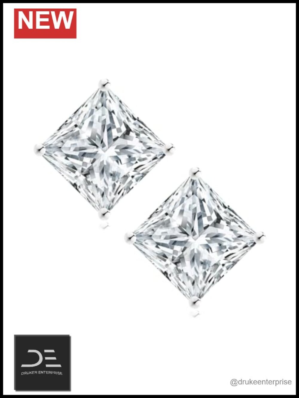 Princess Cut Moissanite Stud Earrings 925 Sterling Silver for Women